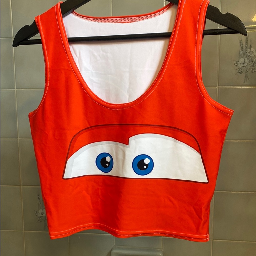 Red Disney Pixar Cars Lightning McQueen crop top.